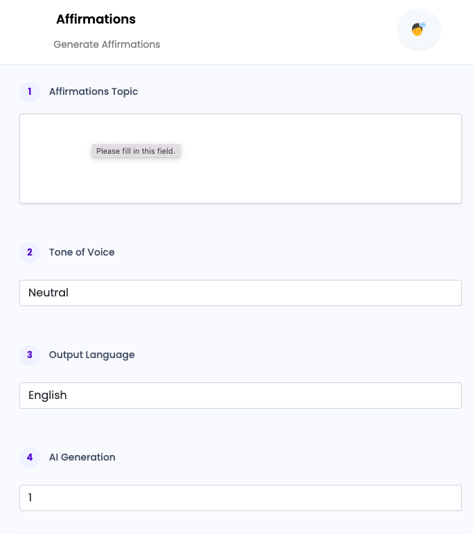 Affirmations ai tool