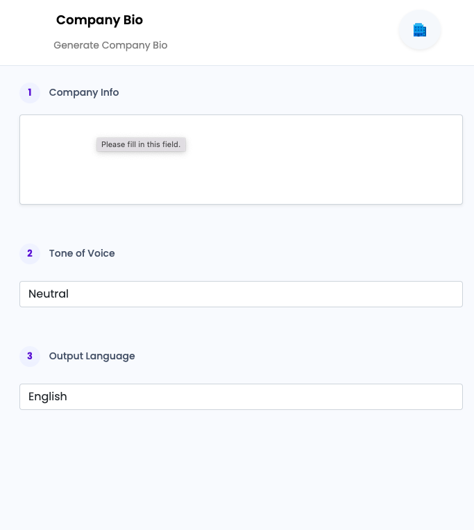 Company Bio ai tool