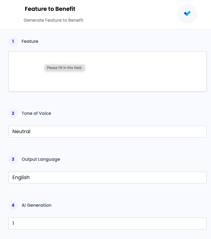 Feature to Benefit ai tool
