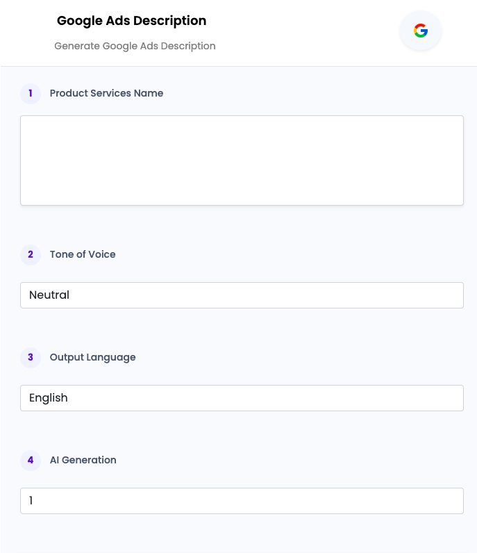Google Ads Description ai tool