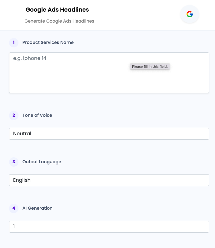 Google Ads Headlines ai tool