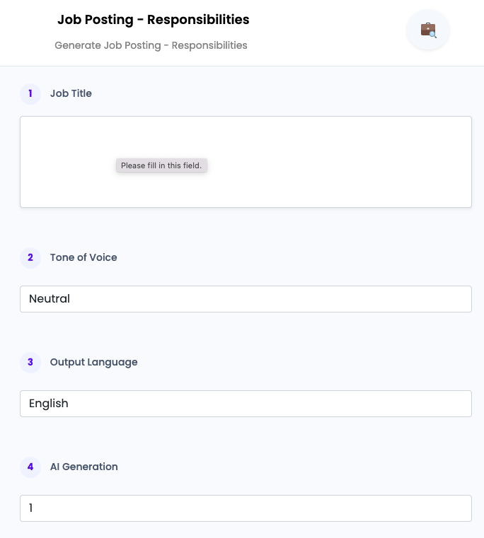 Job Posting Responsibilities ai tool