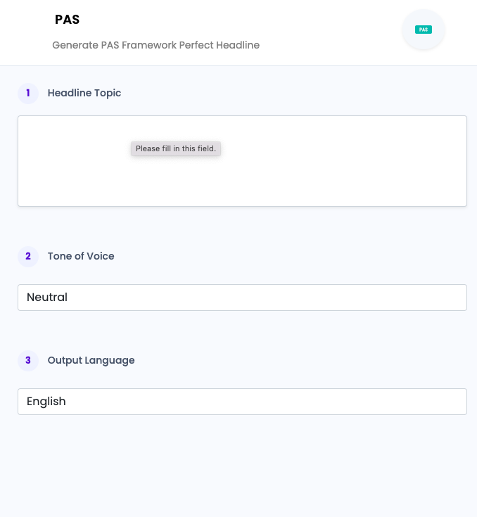 PAS Framework Perfect Headline ai tool