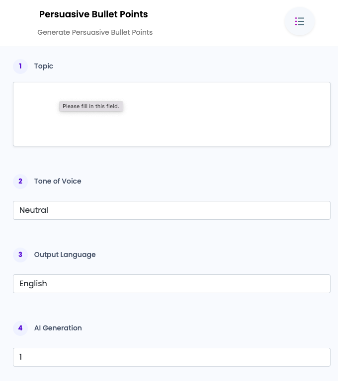 Persuasive Bullet Points ai tool