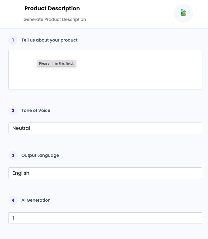 Product Description ai tool