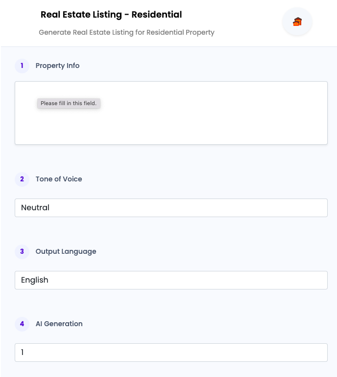 Real Estate Listing Residential ai tool