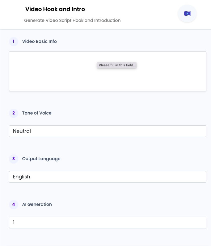Video Hook and Intro ai tool