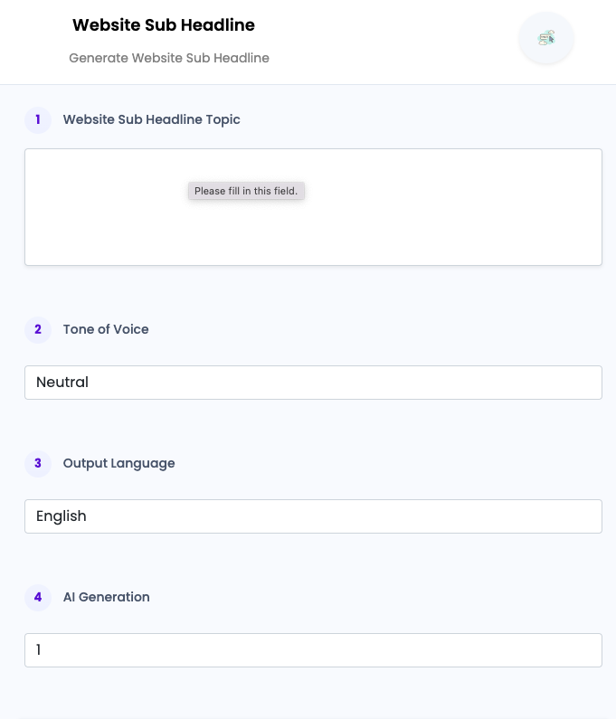Website Sub Headline ai tool