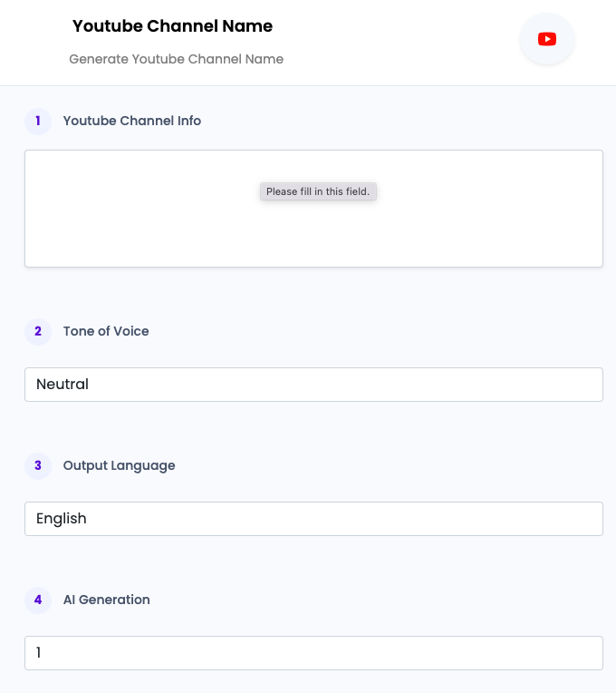 Youtube Channel Name ai tool