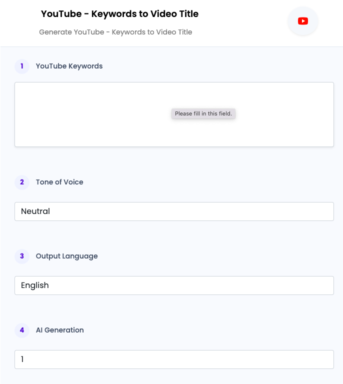 Youtube Keywords to Video Title ai tool