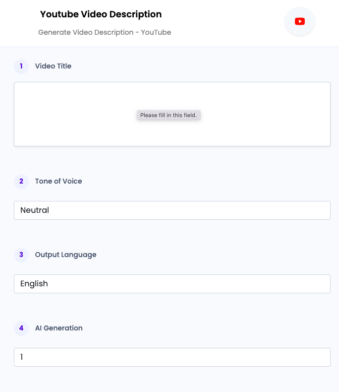 Youtube Video Description ai tool